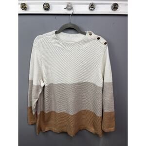 Talbots Sweater Womens Plus Size 2X Multicolor Tan Chunky Knit Mock Neck Button